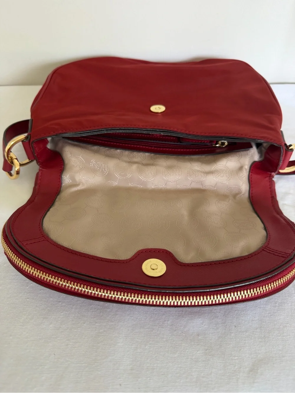 Michael Kors Bedford Nylon Messenger Crossbody Bag Red